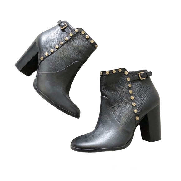 Tory Burch Black Leather Mae Heeled Ankle Booties - Picture 1 of 6